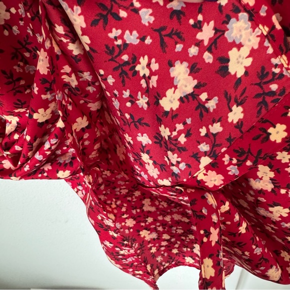 Kimchee Blue Silky Sabrina Shirt Dress Size Small Red Floral ASO Vampire Diaries - Picture 10 of 16